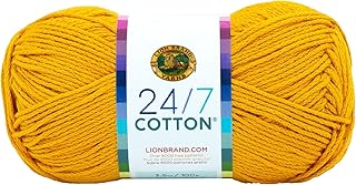 Lion Brand Yarn, 24/7 Cotton Yarn, Goldenrod, Yellow, 1 Pack | Light Worsted 100% Mercerized Cotton Yarn for Crochet, Knitting, Craft, 185 Yards of Natural Fiber for Tees, Bags, Dishcloths