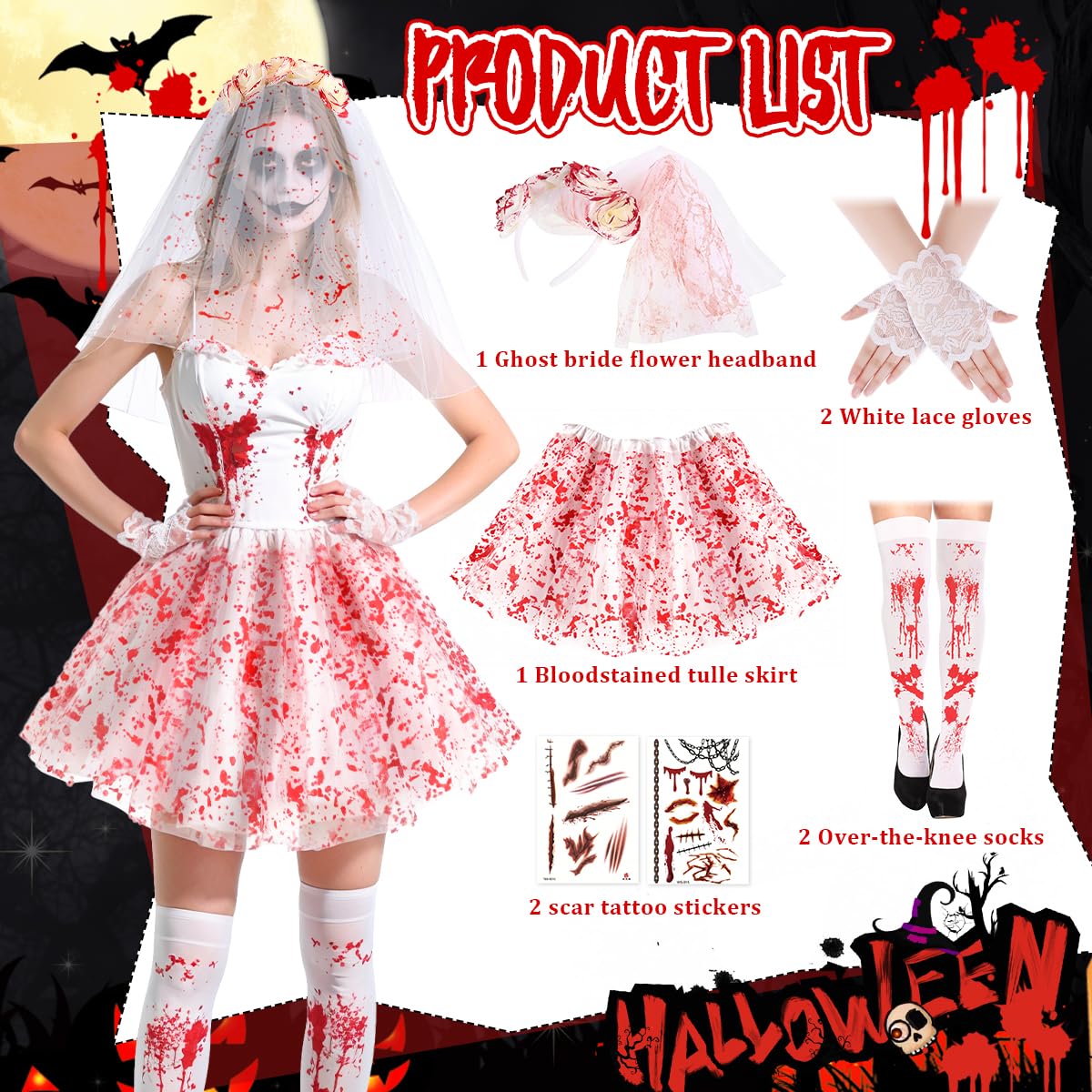 5 Pcs Ghost Bride Costume Accessories Set - Image 3