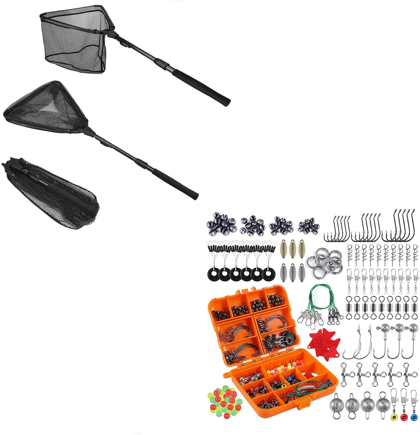 PLUSINNO Fishing Net Fish Landing Net, 212pcs Fishing Tackle Kit with Tackle Box