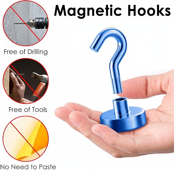 Magnetic Hooks 80 Lbs, Cruise Essentials 2026, Cruise Magnets for Door Decoration, Heavy Duty Magnet with Hook, Travel Accessories for Cruise Ship, Classroom, Grill, Fridge, Blue, 12 Pack