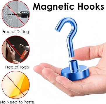 Magnetic Hooks 80 Lbs, Cruise Essentials 2026, Cruise Magnets for Door Decoration, Heavy Duty Magnet with Hook, Travel Accessories for Cruise Ship, Classroom, Grill, Fridge, Blue, 12 Pack