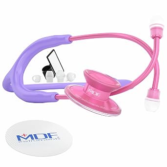 MDF Instruments, Acoustica Lightweight Stethoscope for Doctors, Nurses, Students, Home Health Use, Adult, Dual Head, Pastel Purple Tube, Pink Pinkore Chestpiece-Headset, MDF747XPPO07