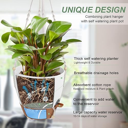 Miniatura 2 de Colgador de macramé de 41.5 pulgadas para interiores y exteriores con maceta de 12 pulgadas, maceta colgante para plantas con cuentas de madera para