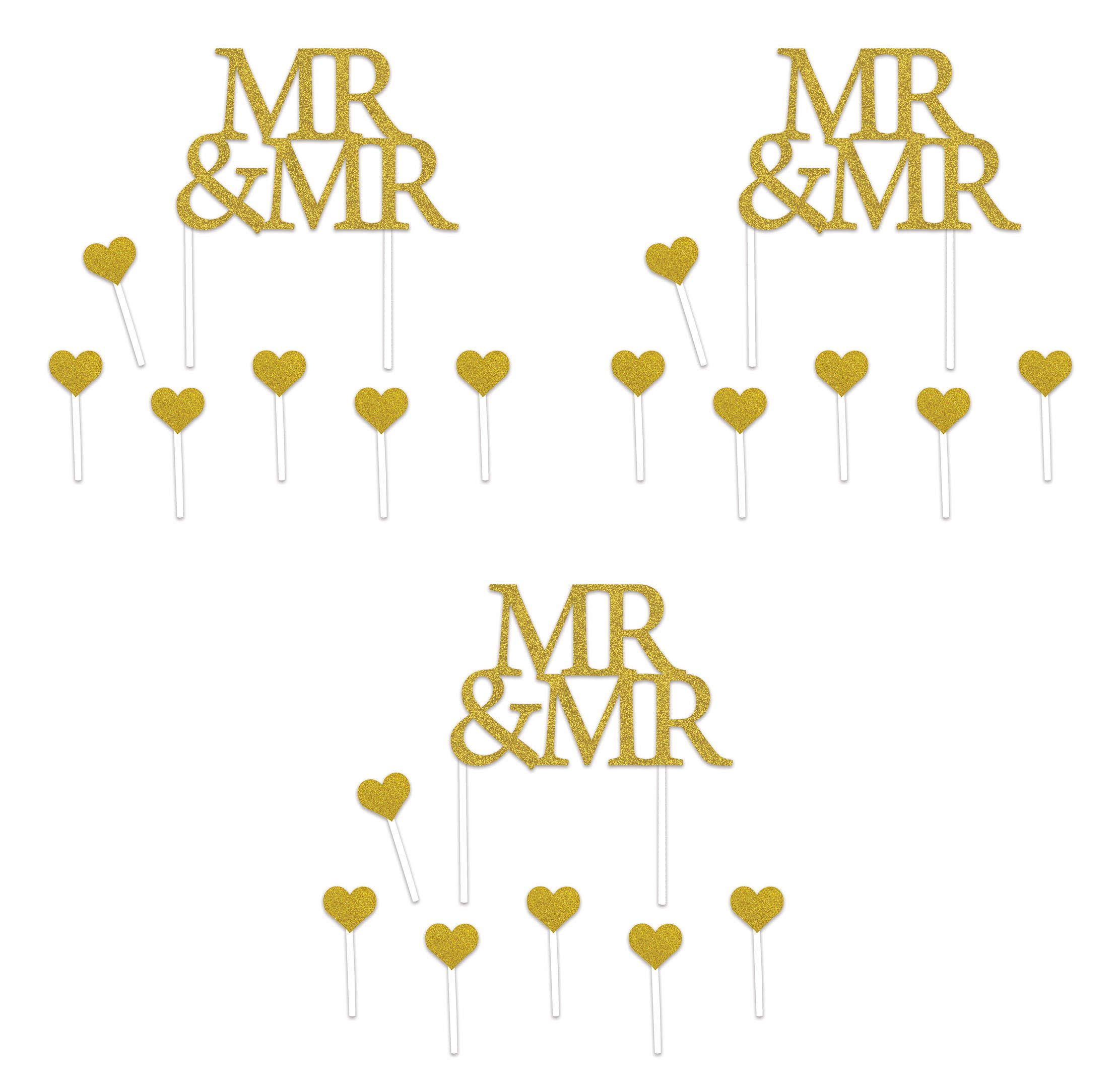 Beistle 53474 Mr Cake Topper Lot de 3 décorations en papier Doré/blanc