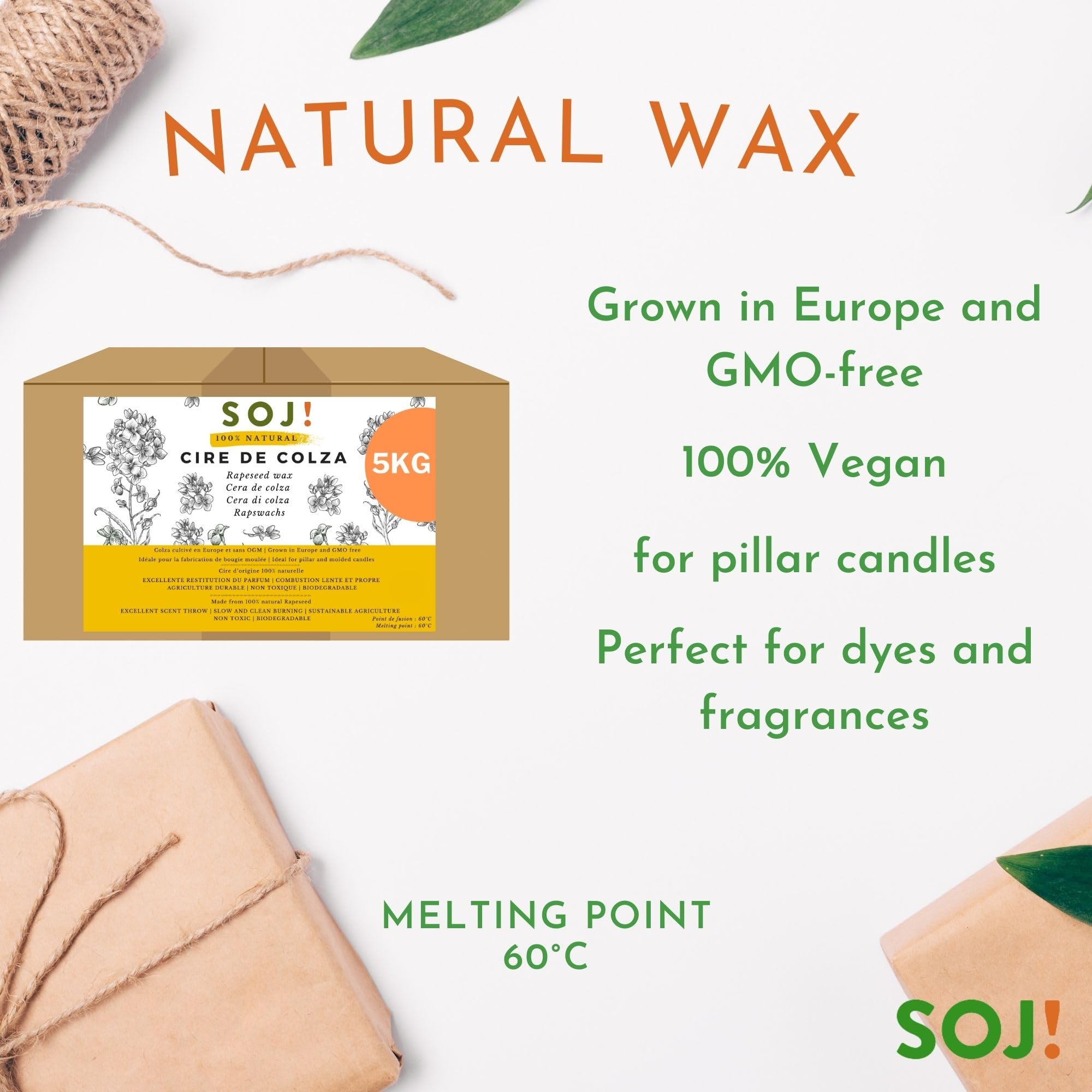Cire de Colza sans OGM pour la fabrication de bougies moulées, cire à bougie (5KG)