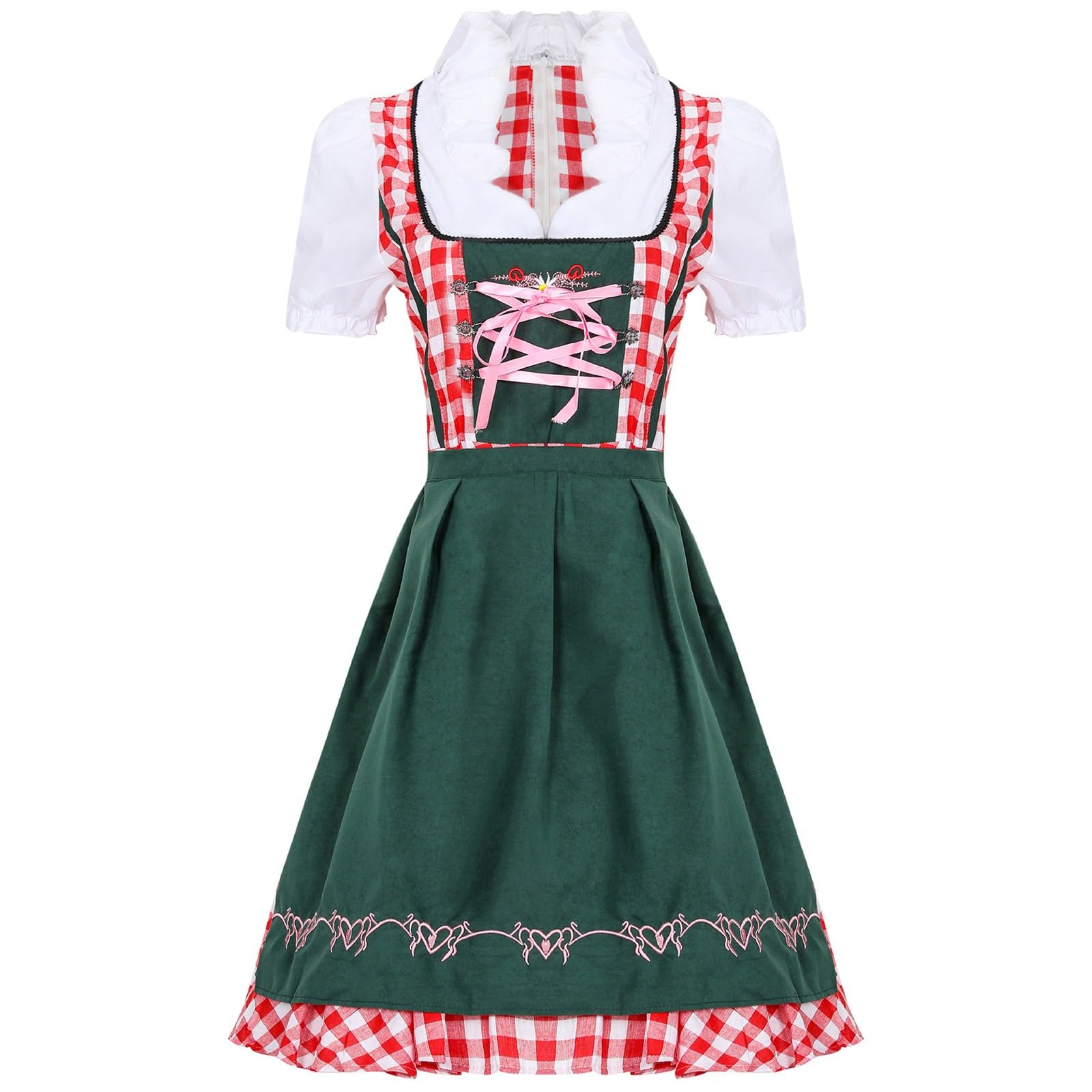 SKFLABOOF Dirndl Damen Midi Trachtenkleid mit Schürze Lang Trachtenmode für Oktoberfest Outfit Knielang Dirndlkleid