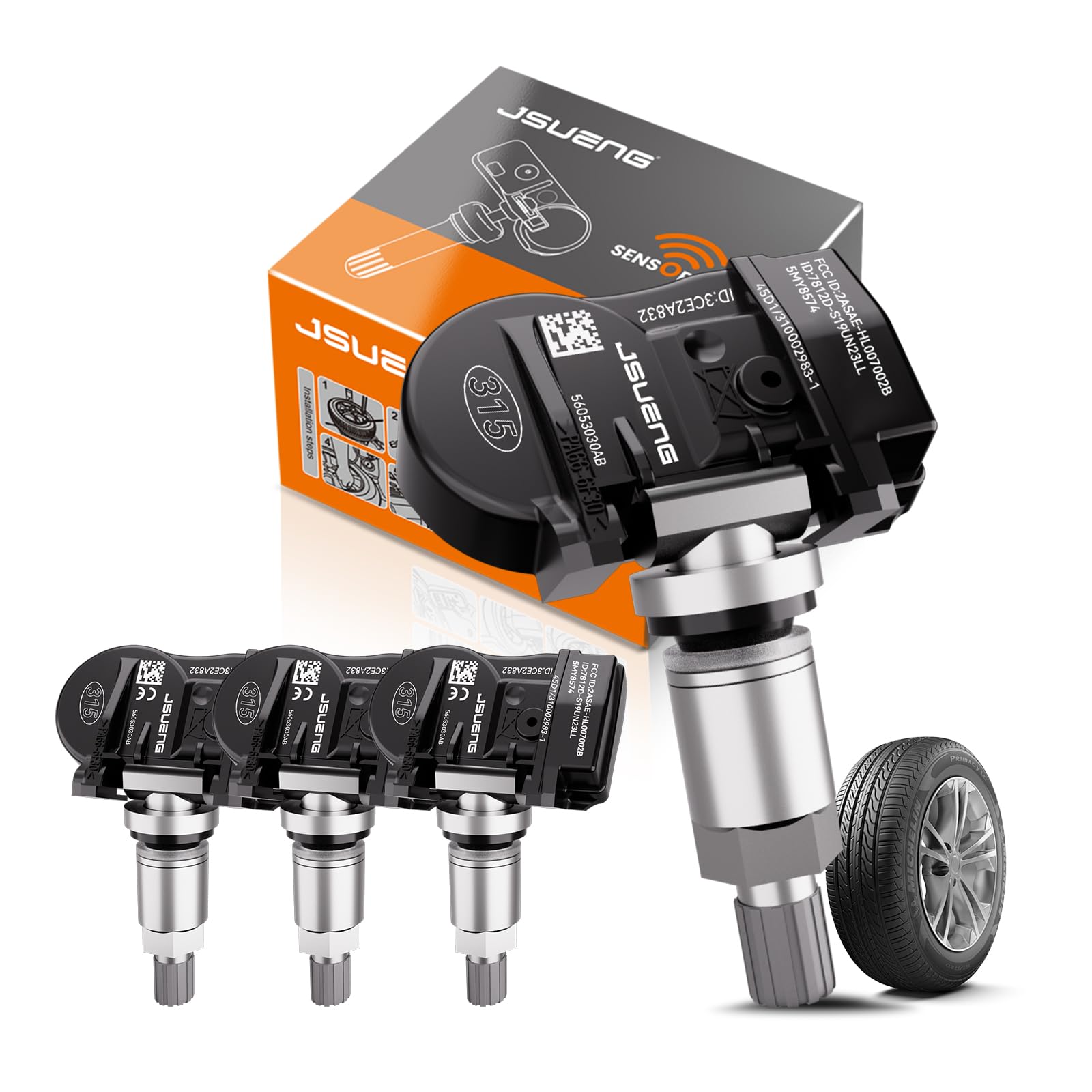 Jsueng TPMS Sensor, 4-Pack Tire Sensor Fit for Chrysler Dodge Jeep, Tire Pressure Monitoring Sensors 315MHz Replaces#56029526AA 56053030AC