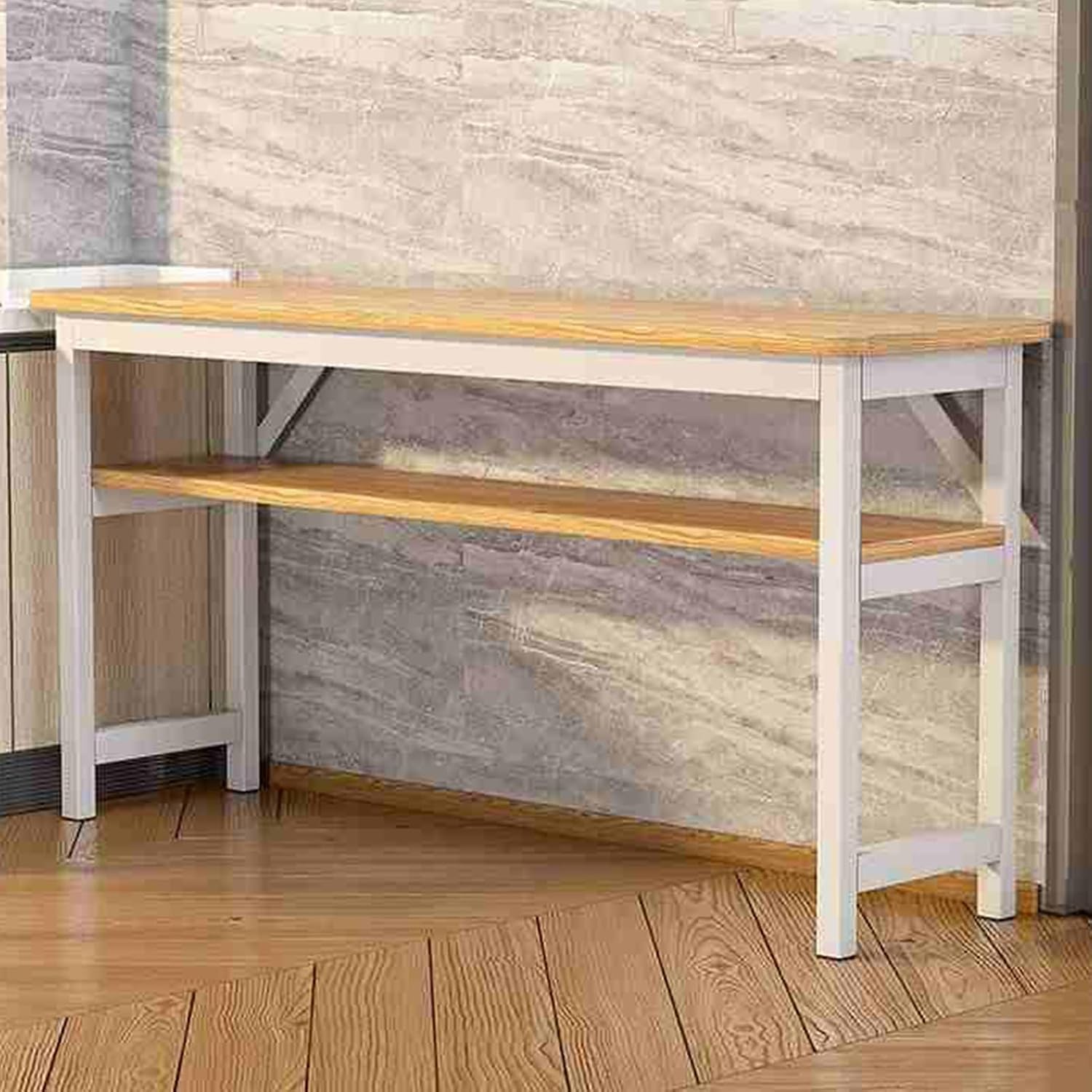 Couch Table, Sofa Table with Two-Layer Open Storage, Entryway Table with Silent and Non-Slip Foot Pads, Triangle Balance Rule, Easy to Assemble, for Living Room(Wood Color,31.4in/80cm)