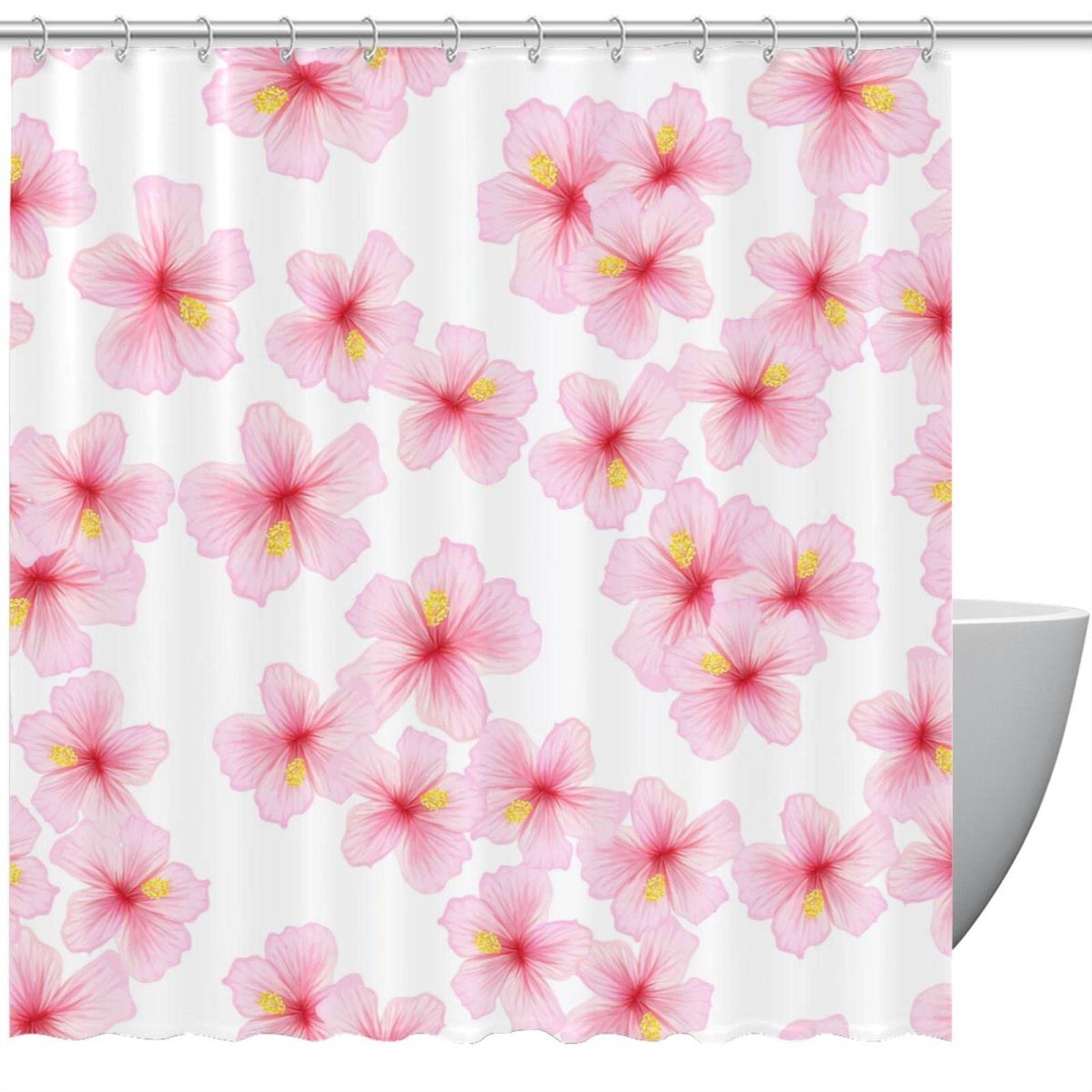 Rideau de douche rose floral étanche de 167,6 x 182,9 cm anti-éclaboussures