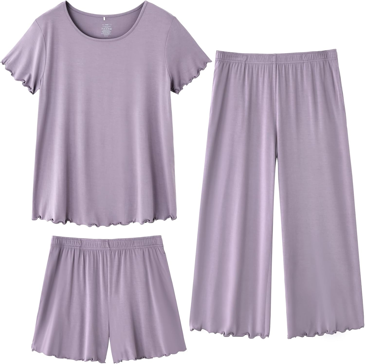 WiWi 3 PCS Pajamas for Women Set Short Sleeve Pajama Sets Capri and Shorts Pj Sets Super Soft Cooling Sleepwear S-XXL