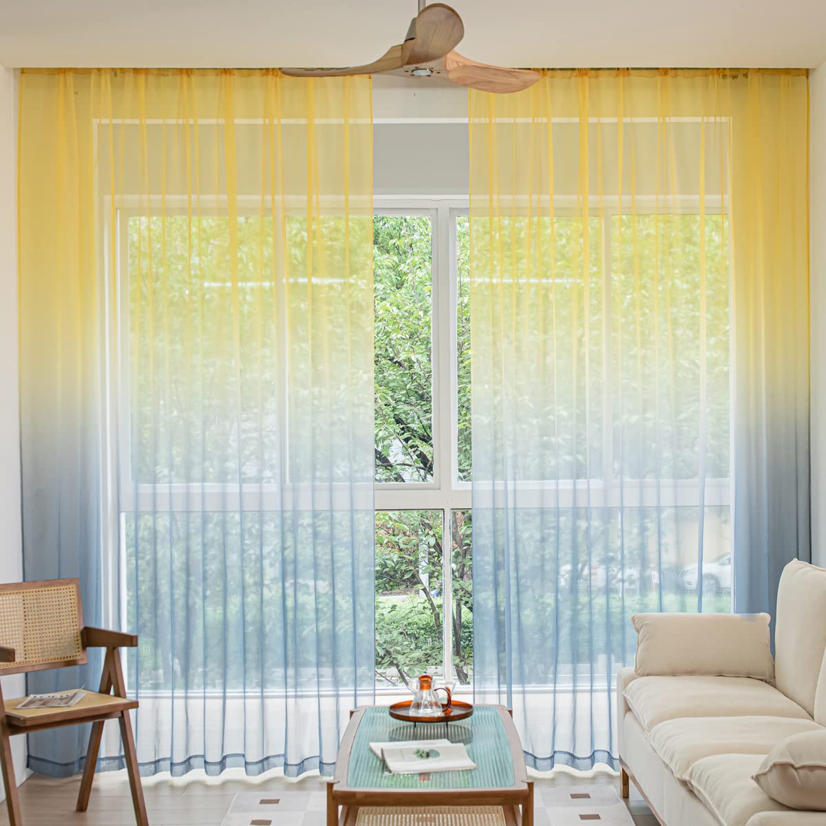 PHILEASY Window Sheer Gradient Curtains 84 Inches Long 52 inches Width 2 Panels Sheer Curtains Sheer Curtain Clear Basic Rod Pocket Panel 15 Colors 16 Size for Bedroom Living Room Yard Kitchen