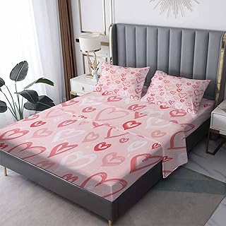 GEDAEUBA Heart Sheets Twin Sheet Set - Pink Bed Sheets for Kids Boys Girls, Love Sheet Set with Deep Pocket Fitted Sheet, Soft Microfiber Wrinkle Free Bedding Set