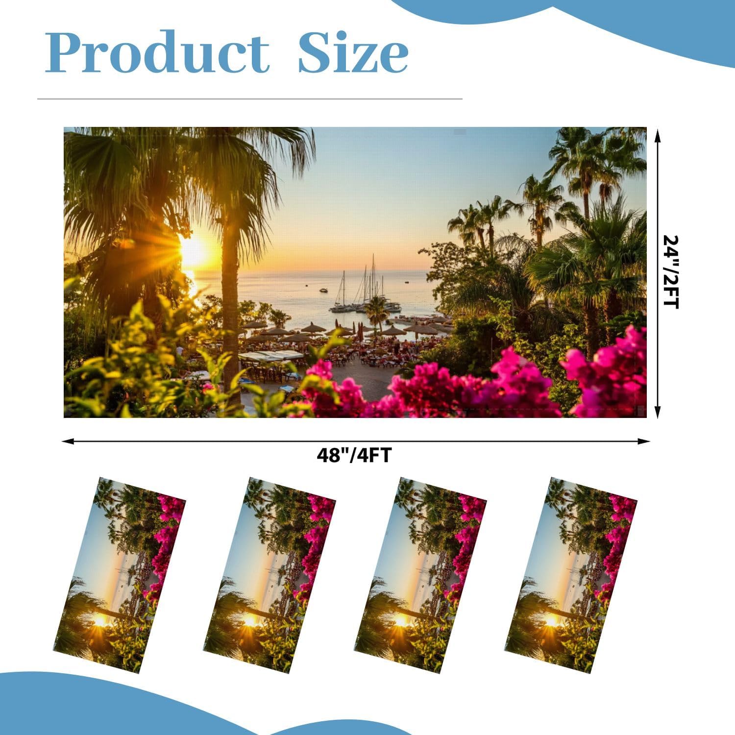 Fluorescent Light Covers for Ceiling Lights Scenic Sunset Palm Trees Flowers Easy to Install Magnetic Light Filter for Classroom Office Hospitals School Home Decor