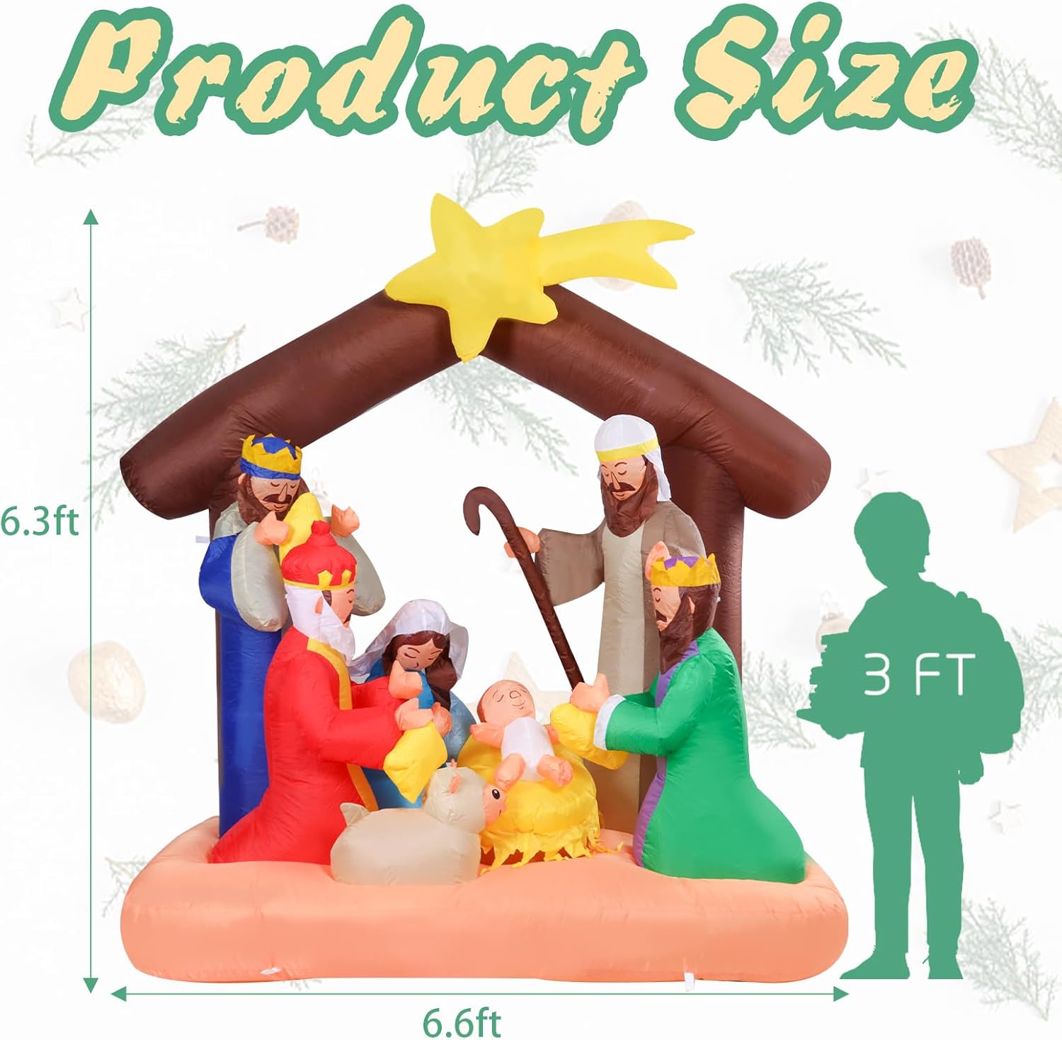 MUMTOP 6.3 FT Christmas Inflatables Nativity Scene, Blow Up Holy Family Outdoor Decorations with LED Lights Built-in for Holiday Party Xmas Yard Garden - Image 3