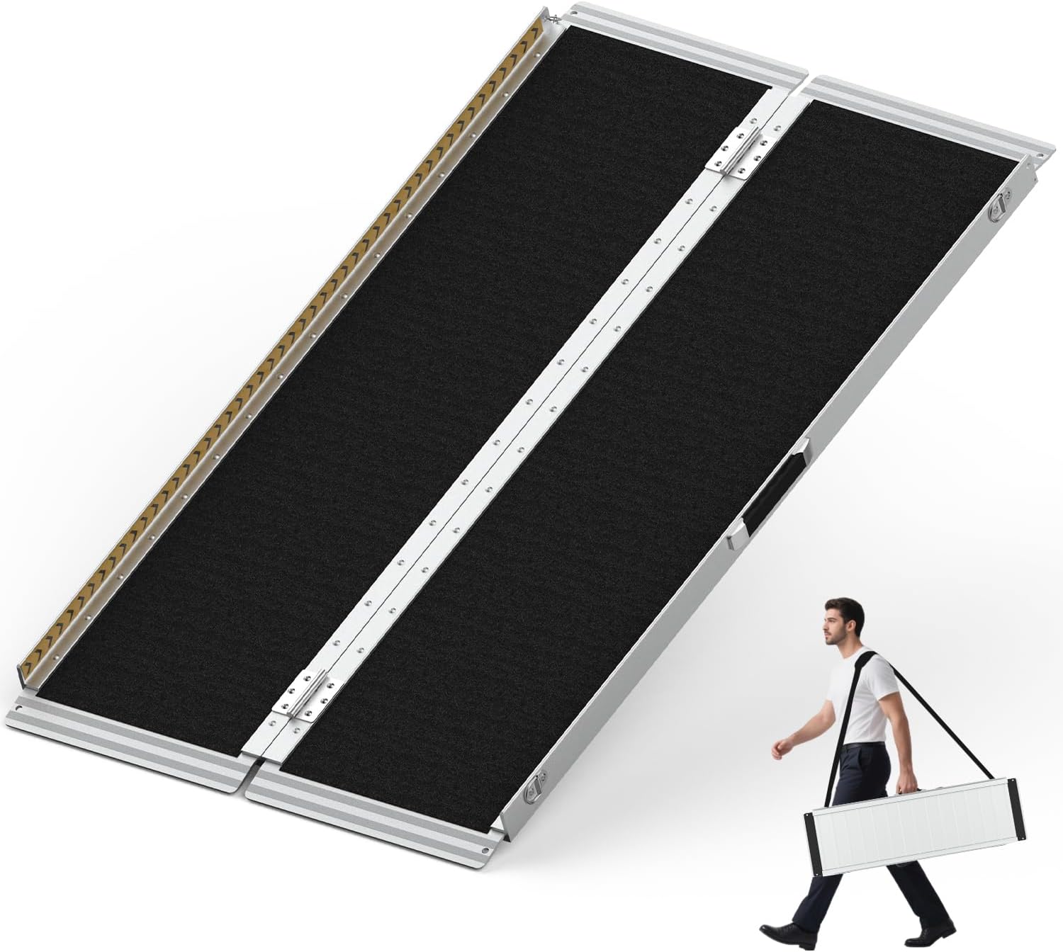 5FT Wheelchair Ramp,800 LBS Capacity Portable Wheel Chair Ramp with Shoulder Strap,Aluminum Door Threshold Ramps for Home Steps, Curbs, Doorways, Car