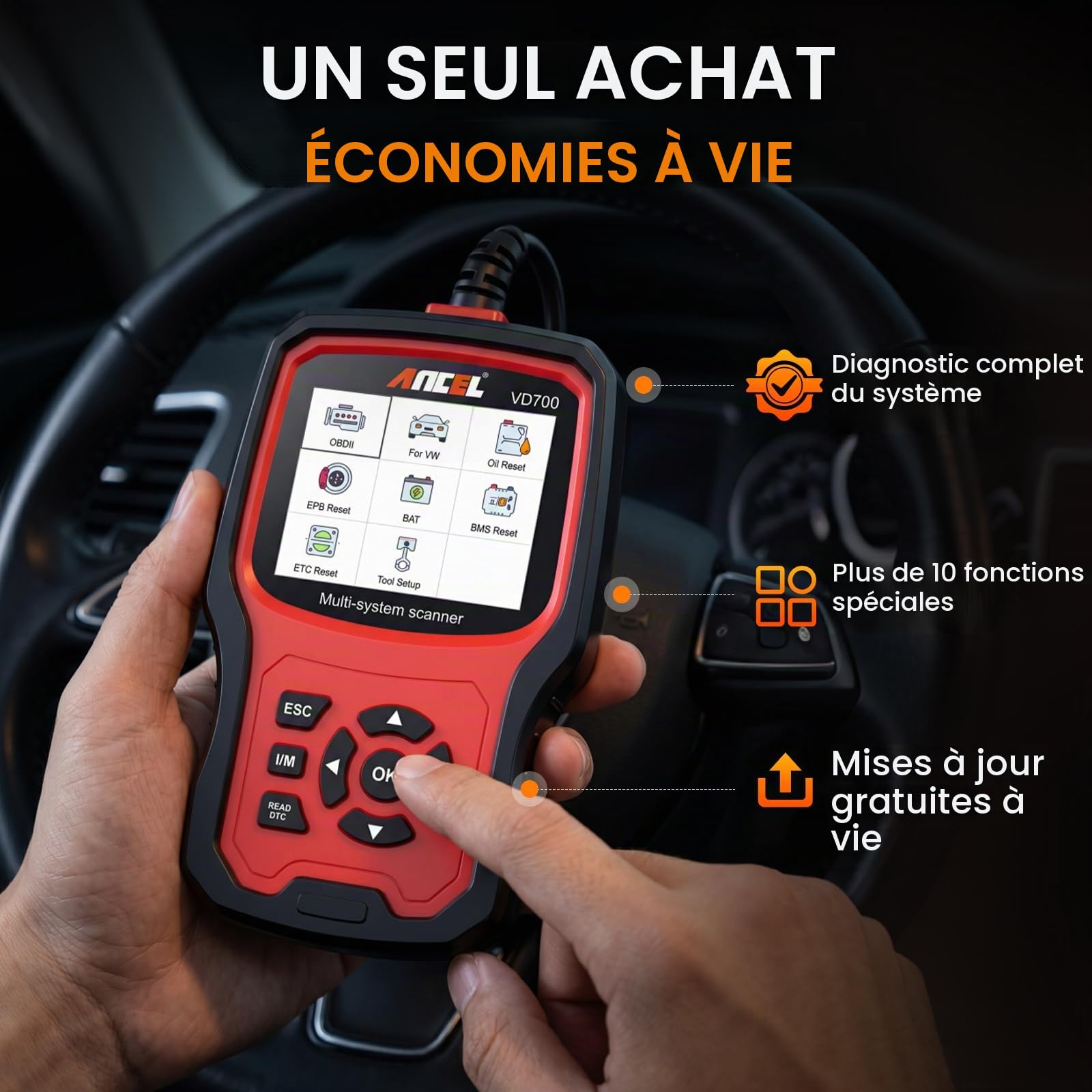 ANCEL VD700 Valise Diagnostic Auto, 8 Reset pour Voiture VW Audi Skoda Seat