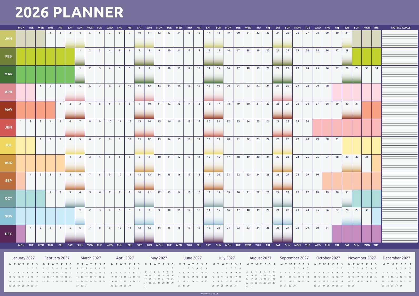 evelay 2024 Wall Planner Calendar A1 Size (84cm x 59cm) Full Year to view Calendar Home Office Work Full Year (Rainbow), 33.1 x 23.4 Inch