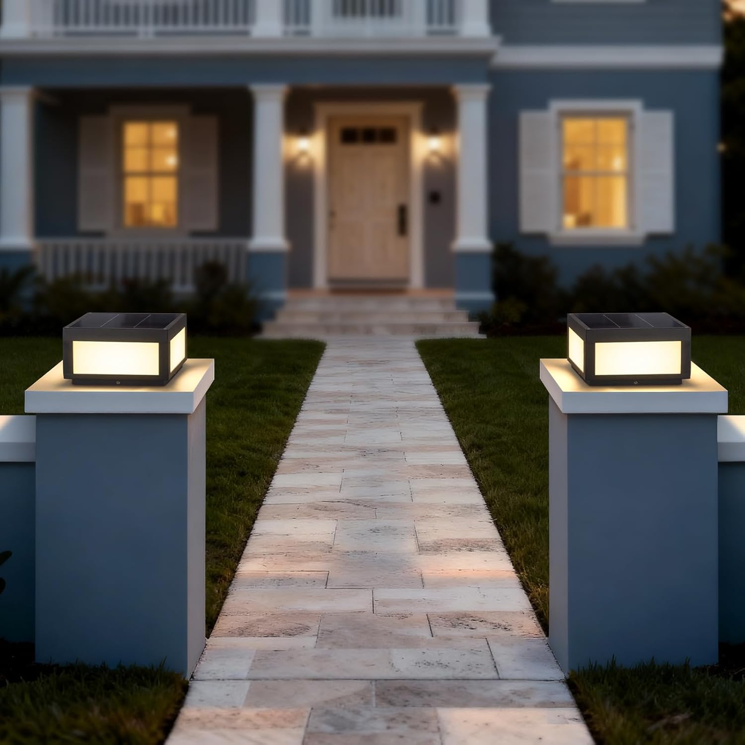 9.84" Solar Post Lights, 3000K LED Solar Pillar Lights Outdoor, IP54 Waterproof Outdoor Lamp Post Light, Dusk to Dawn Column Lighting for Posts Fence Outside Entrance Yard Patio Driveway