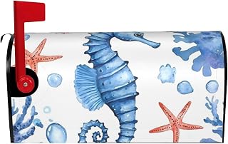 Watercolor Ocean Seahorse Mailbox Covers Magnetic Standard Size Sea Starfish Decorative Post Letter Box Wraps Waterproof Mailbox for Garden Yard Home Holiday Decor