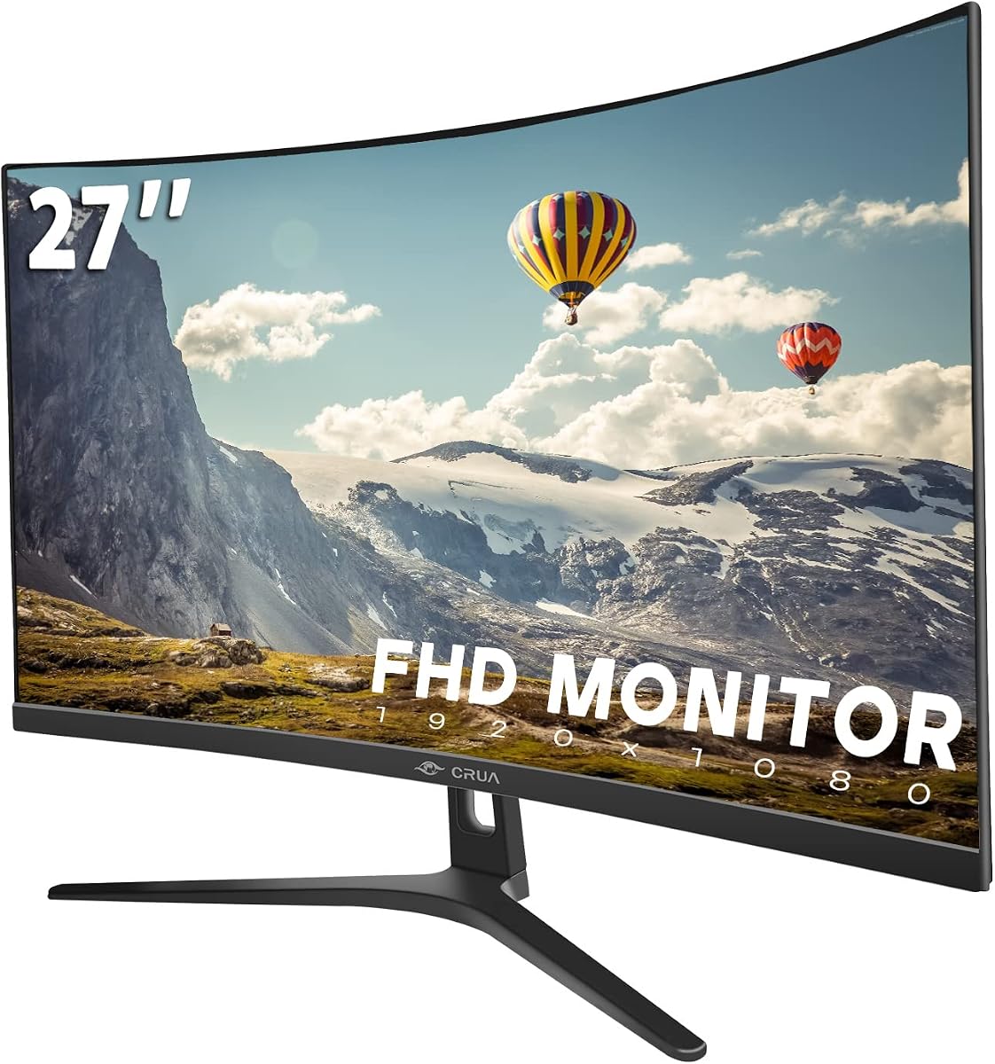 CRUA Monitor de computadora curvo FHD 1080P 100 Hz de 27", 1800R, HDMI/VGA, negro | Pantalla VA, 120% sRGB, luz azul baja, bisel estrecho de tres lados y soporte de pared de 100 x 100 mm para oficina, dormitorio, películas y trabajo