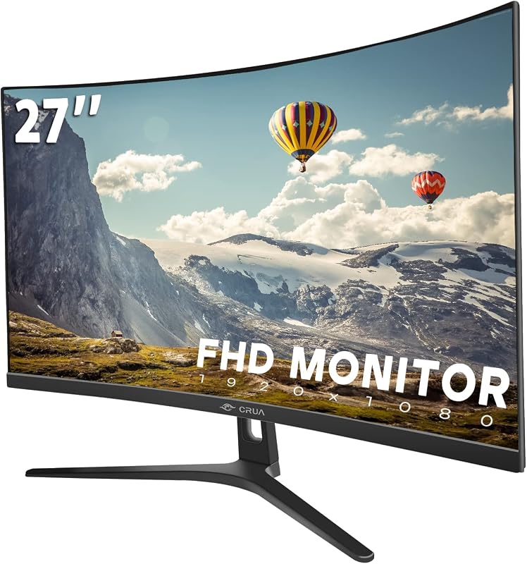 CRUA 27" FHD 1080P 100Hz Curved Computer Monitor, 1800R, HDMI/VGA, Black | VA Screen, 120%sRGB, Low Blue Light, Three-Sided Narrow Bezel and 100x100mm Wall Mount for Office, Dormitory, Movies and Work