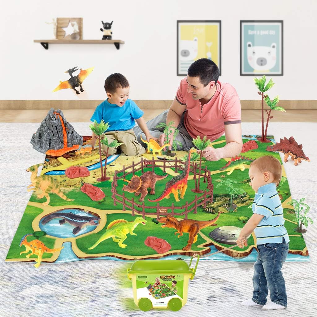 Dinosaur Toys Figure Playset with Play Mat Volcano Educational Preschool Dinosaurs Action Figure Create a Dino World Including T-Rex,Triceratops,Toy Activity Gifts for Kids Boys Girls Toddler : Toys & Games
