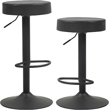 Finnhomy Bar Stools Set of 2 Counter Height, Swivel Barstools with Footrest and Backless Round, Height Adjustable Rustic Bar stools for Kitchen, Vintage Leather, Retro Black