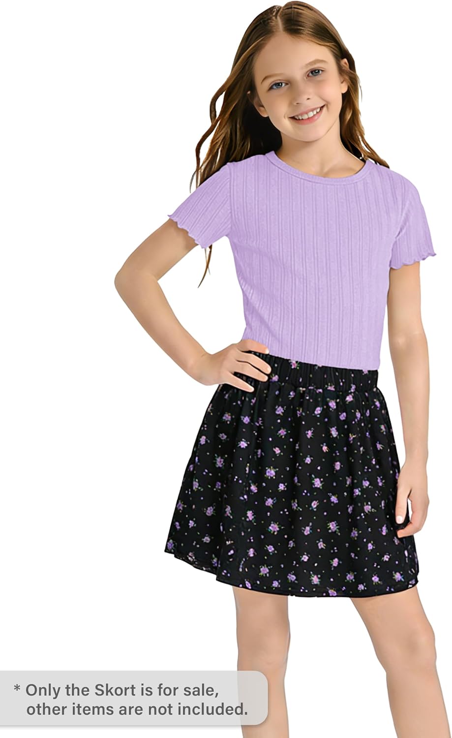 Girls Summer Skort, Skirt with Built-in Safety Shorts Sizes 6-16
