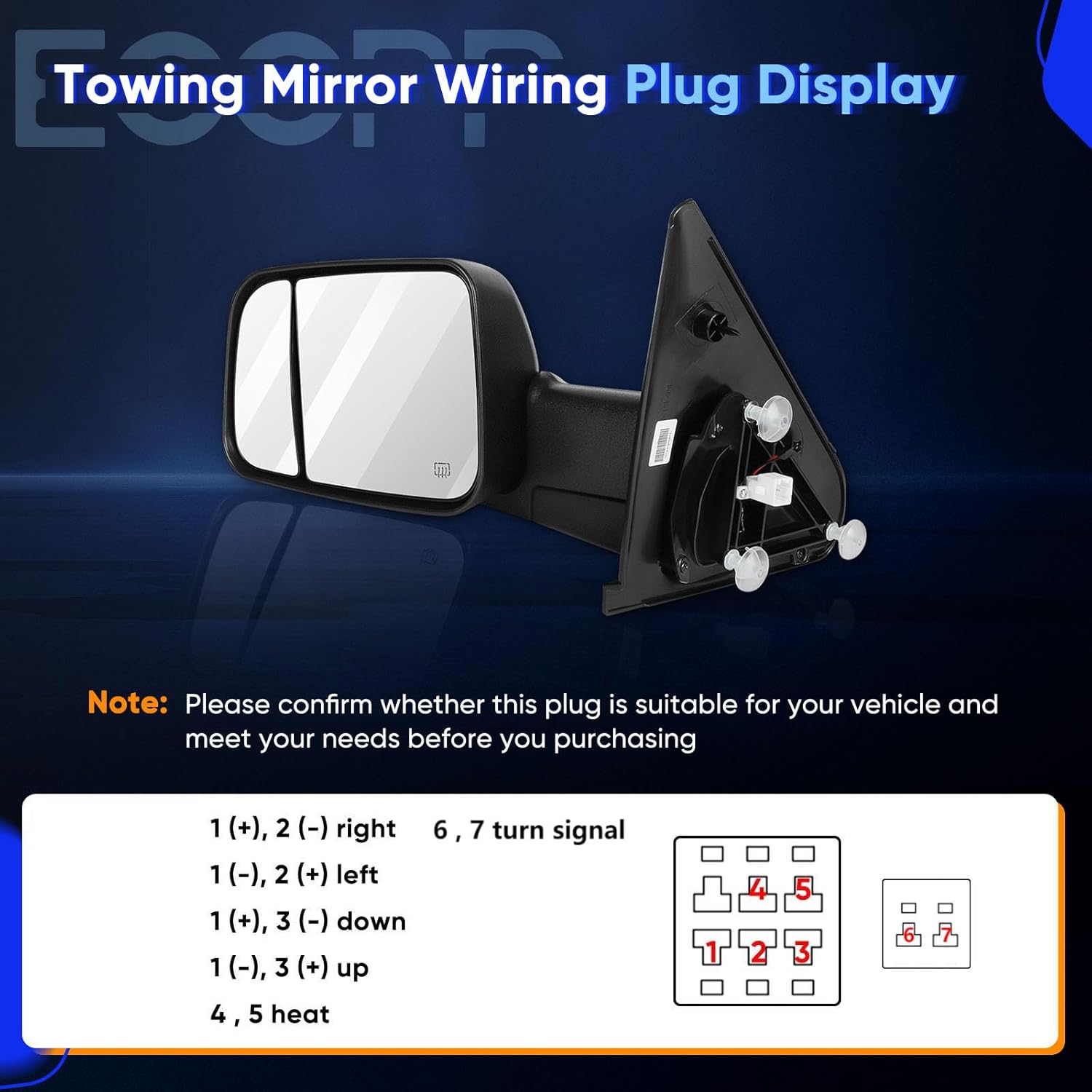 ECCPP Towing Mirrors Tow Mirrors With 2002-2008 For Dodge For Ram 1500 2003-2009 For Dodge For Ram 2500 3500 Power Adjusted Heated Turn Signal Light Black Housing Pickup Truck