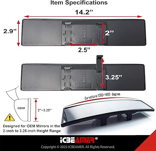 Miniatura 5 de ICBEAMER - Espejo retrovisor interior convexo para automóvil, con un amplio ángulo panorámico, para puntos ciegos, fácil de enganchar de 14.2
