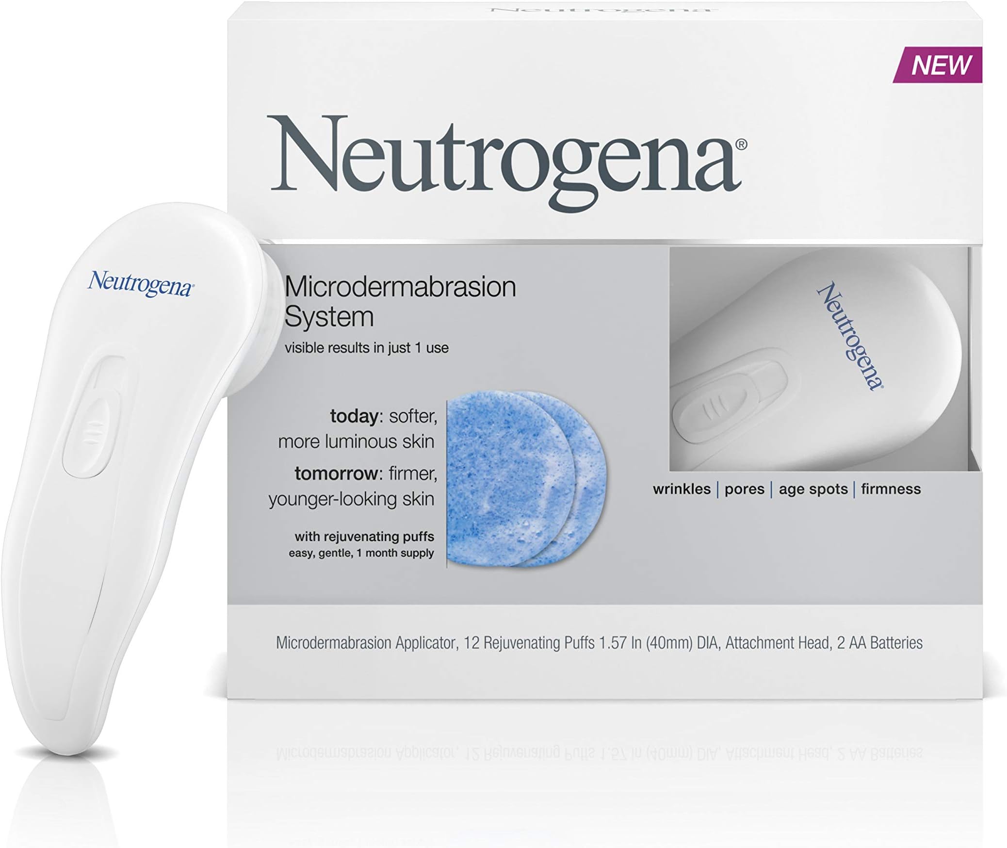 Neutrogena Microdermabrasion Starter Kit – At home microdermabrasion machine - Skin Exfoliator with Glycerin - Skin Firming, Pore Minimizer, Age Spot Remover- 1 month supply, 1 ct
