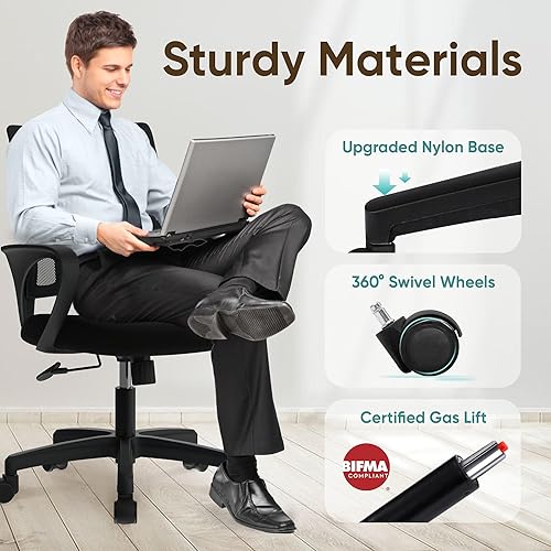 Miniatura 7 de Silla de oficina con cojín ergonómico de respaldo medio, soporte lumbar, ajustable, giratoria, silla de escritorio para videojuegos, cómoda silla