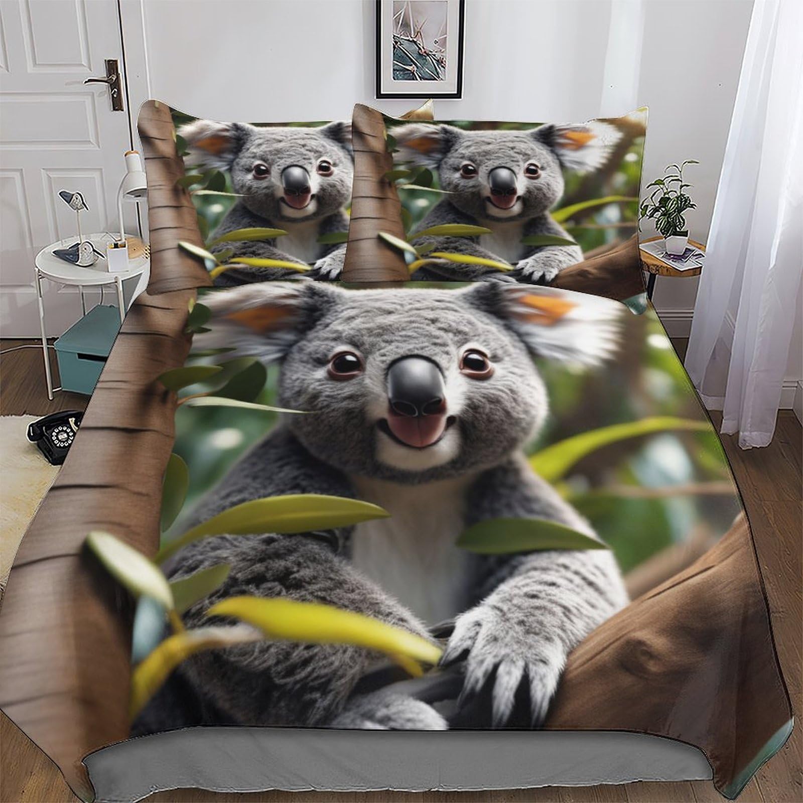 Koala Bedding Set 3D Print Duvet Cover Set with Pillowcase with Zipper Soft Microfiber Bedspread Cover Comforter Cover 3pcs For Boys, Girls And Teenagers King (220x240cm)