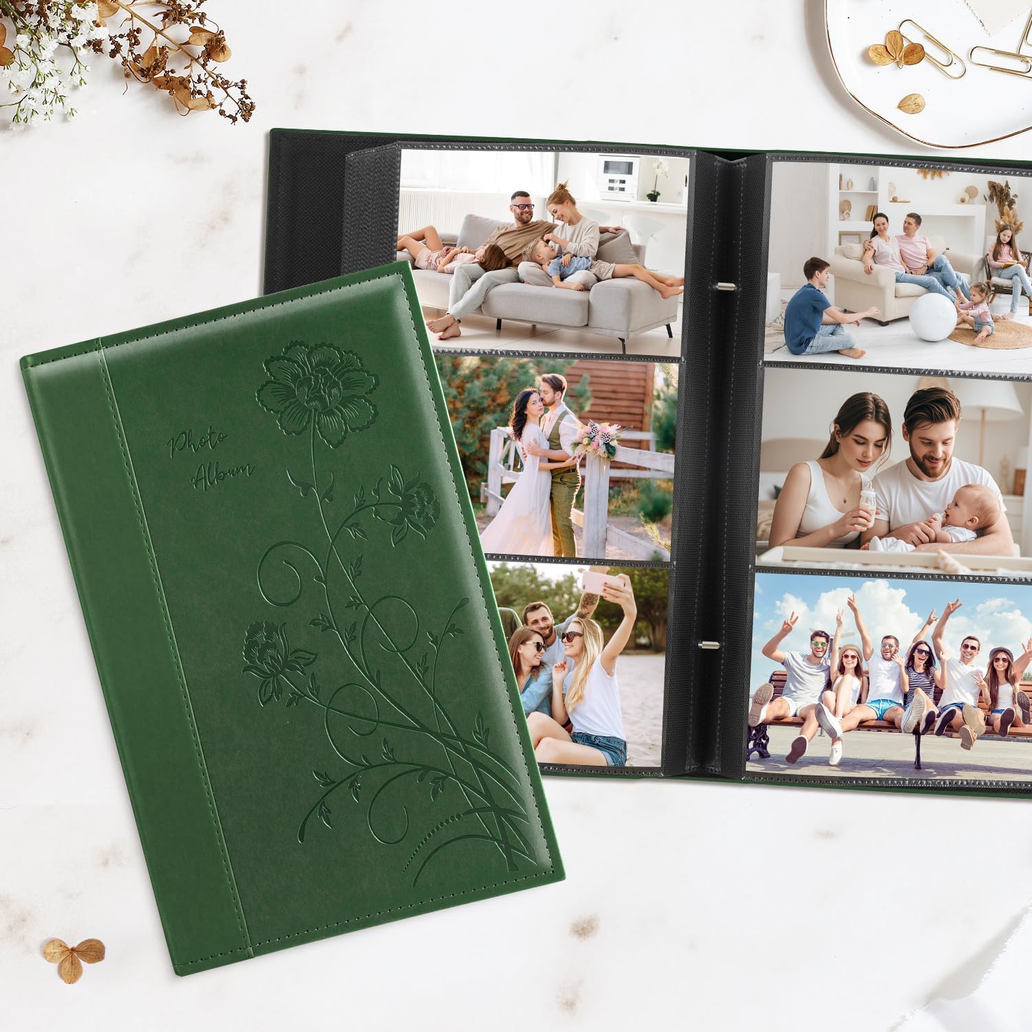Artmag Photo Album 4x6 300 Photos, Extra Large Capacity Leather Cover Wedding Family Photo Albums Holds 300 Horizontal 4x6 Photos(Dark Green) - Image 4