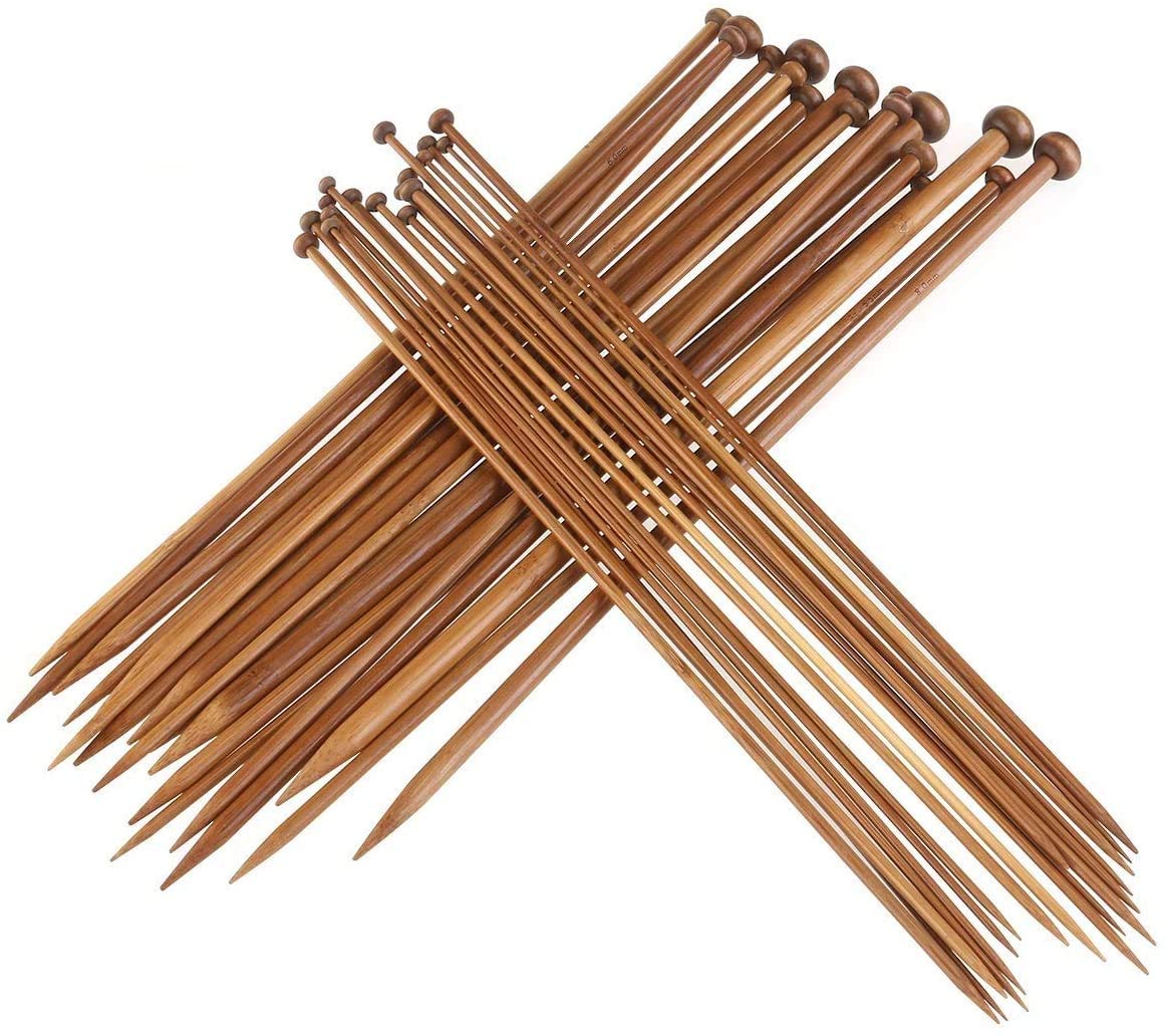ZKSM Knitting Needles, 36Pcs Single Pointed Bamboo Knitting Needles with 18 Size from 2.0mm to 10mm Ideal for DIY Weave Yarn with Sweater Scarf Blanket, 35CM(13.78 Inch)