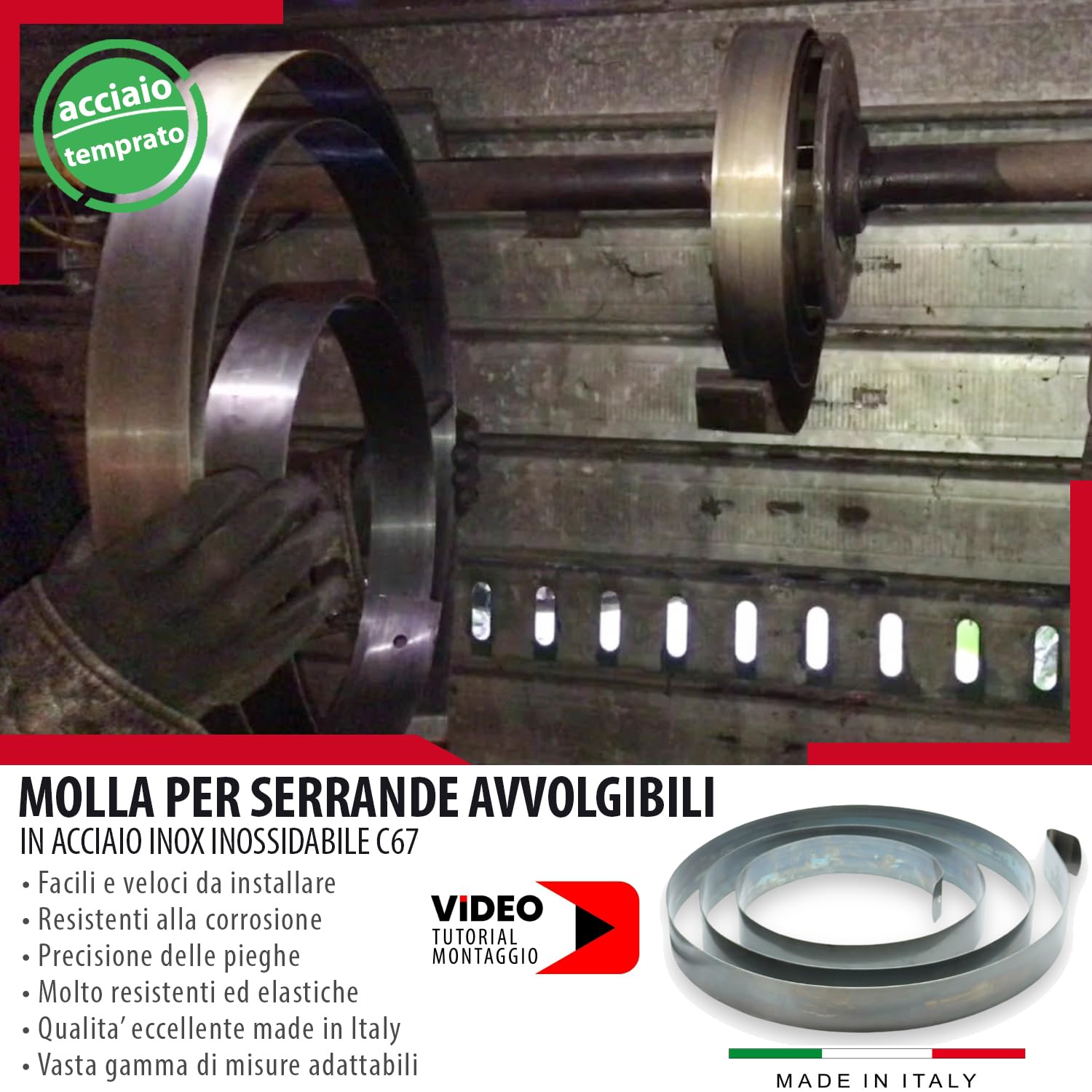 Molla per Serranda Avvolgibile in Acciaio Temprato C67 - Molle per Serrande Saracinesca Garage di alta qualità in varie misure (55x1.2mm L350cm)