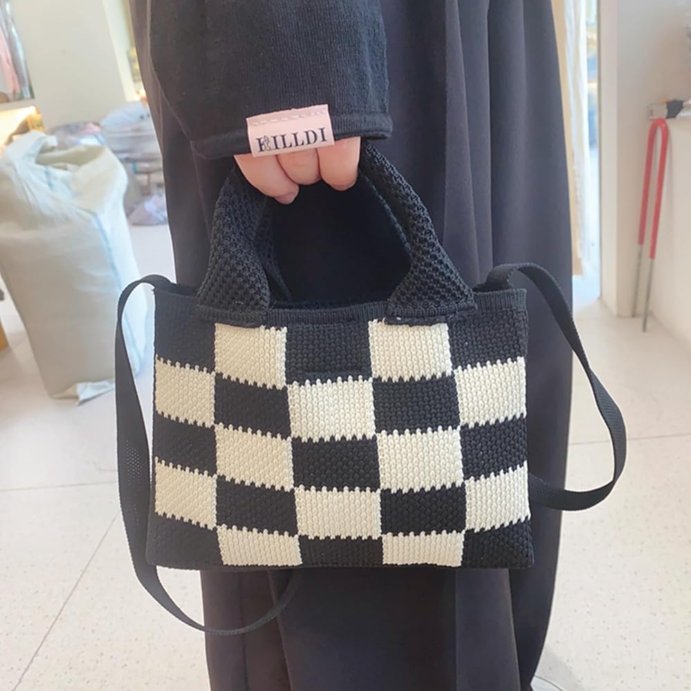Amazon.com: BYKOINE Checkerboard Knitted Tote Bag for Women