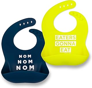 Simka Rose Silicone Baby Bibs - Waterproof Bib Set, Navy/Lime