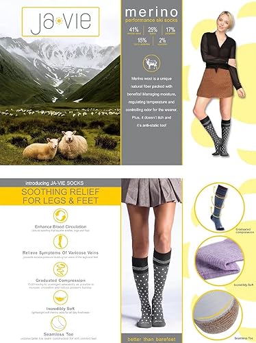 Miniatura 6 de ja vie JAVIE - Calcetines cómodos de lana merino para mujeres y hombres, calcetines de compresión graduados (15-20 mmHg) medias de compresión hasta