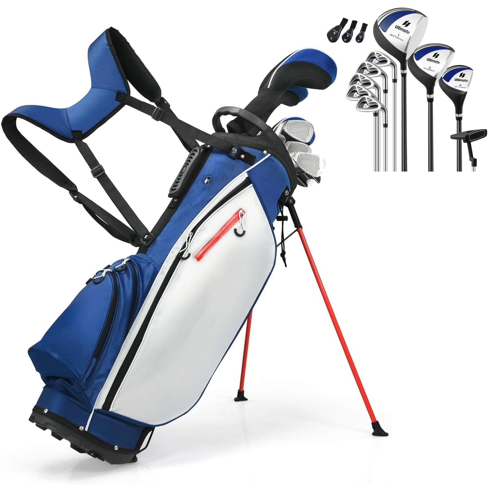 GYMAX Golf Club Set, Complete Right Handed Golf Clubs Set with 460cc Alloy Driver, 3# Fairway Wood, 4# Hybrid, 6#, 7#, 8#, 9# & P# Irons, Free Putter and Stand Bag, Adult Golf Package Sets