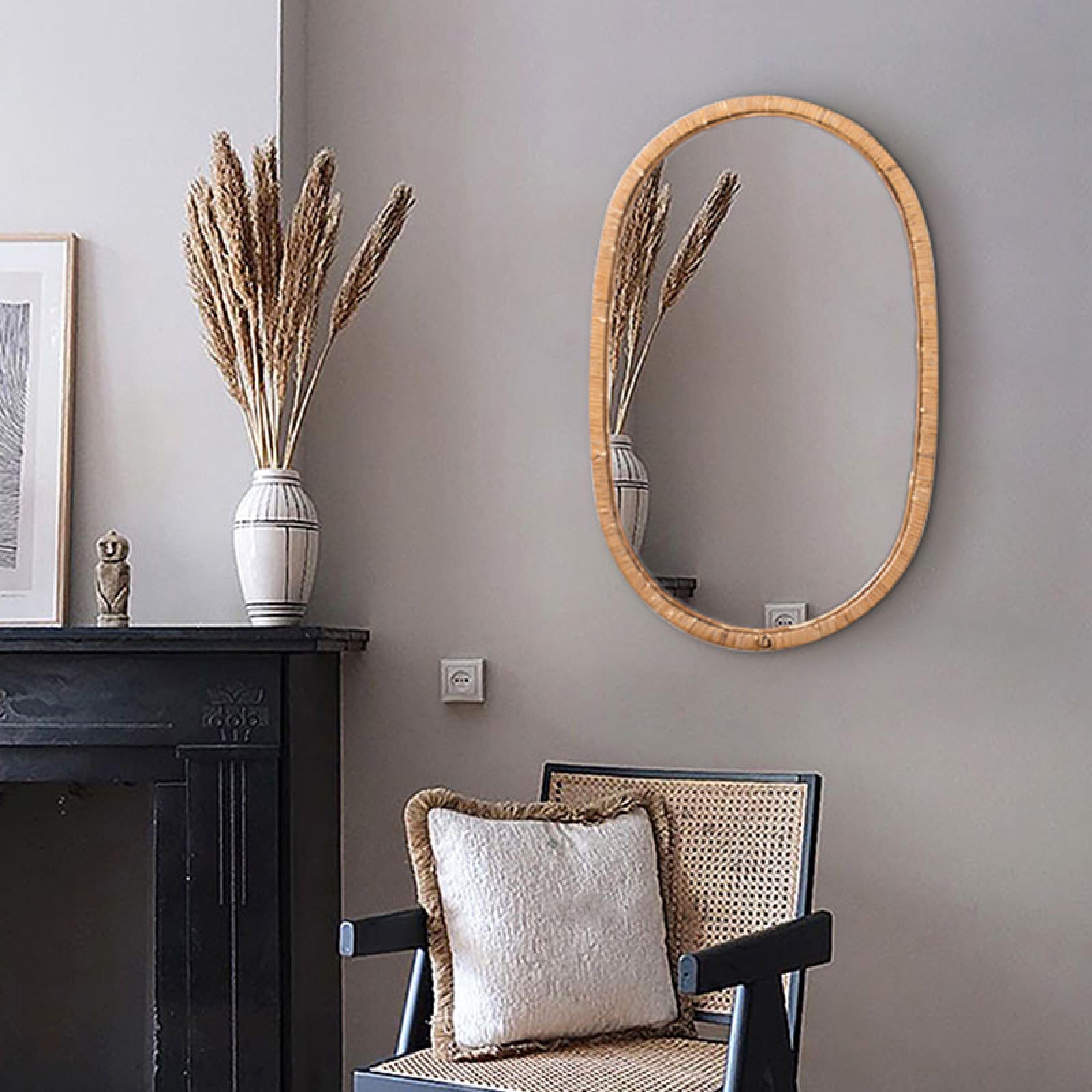 Miroir mural ovale rustique suspendu pour chambre et salon cosy