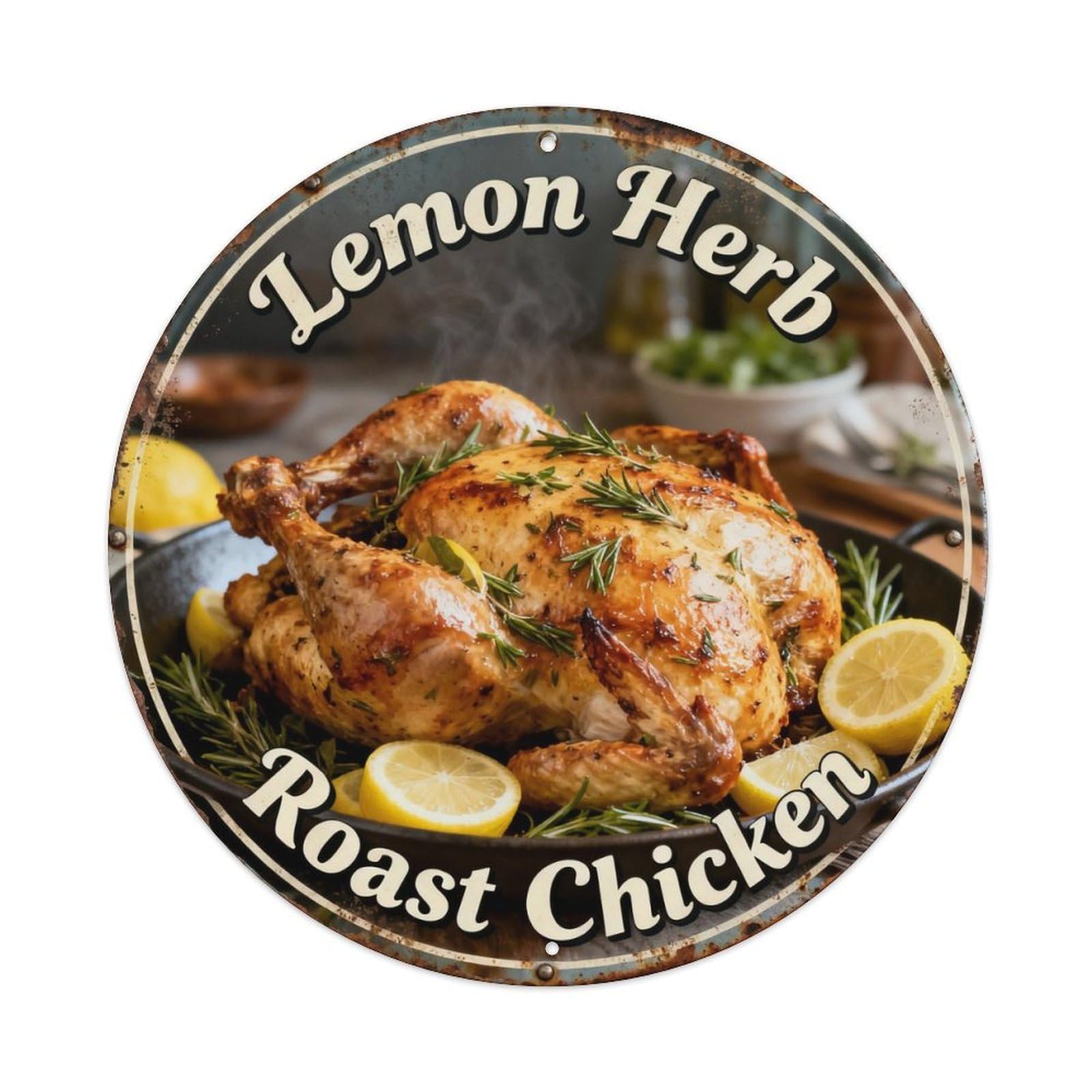 Lemon Herb Roast Chicken Metal Tin Sign Plaque