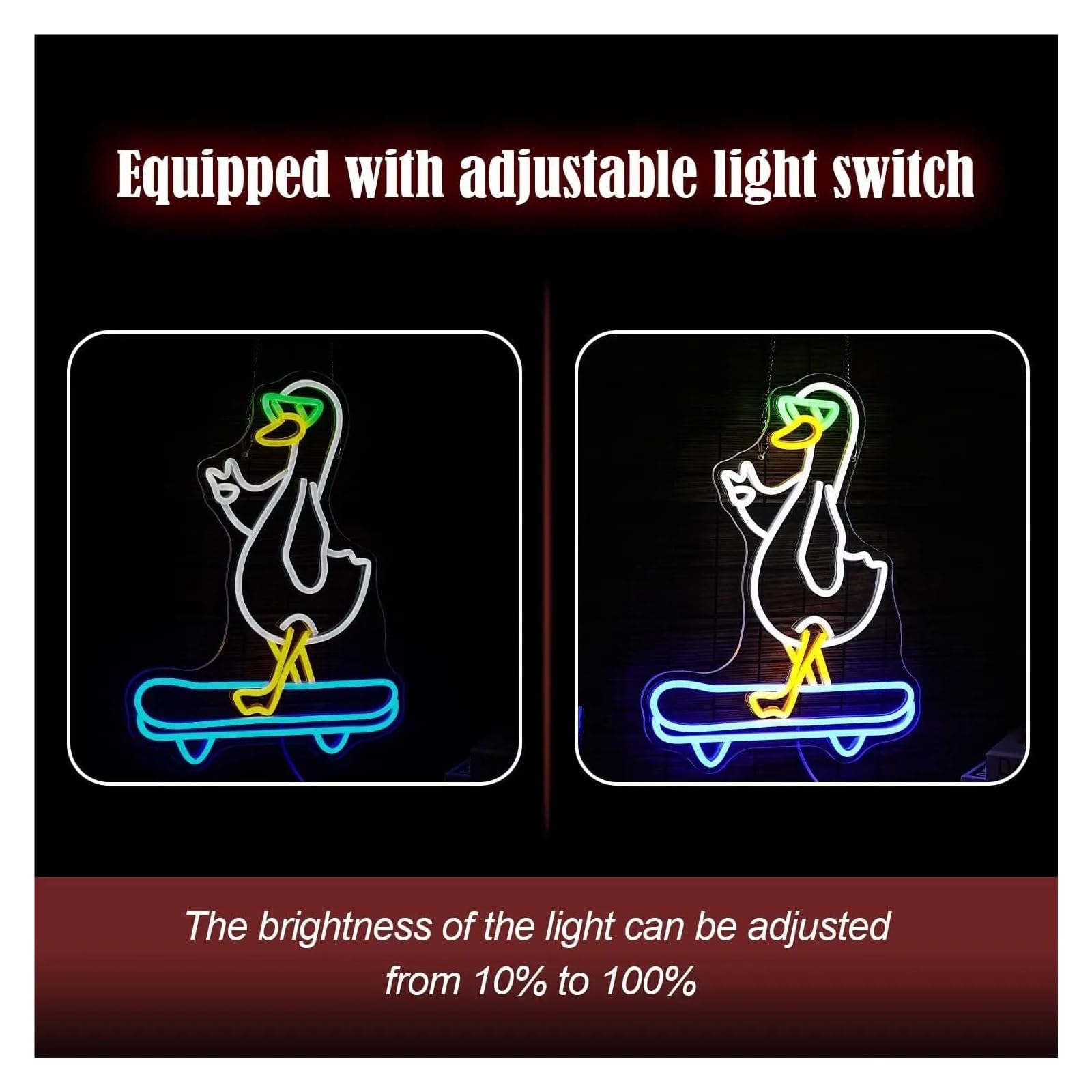 Decoración Lámparas Letrero De Neón De Pato Gafas De Monopatín Luz LED De Pato Decoración De Pared Para Sala De Niños Sala De Juegos Cumpleaños Para Niños Y Niñas 29cmx38cm