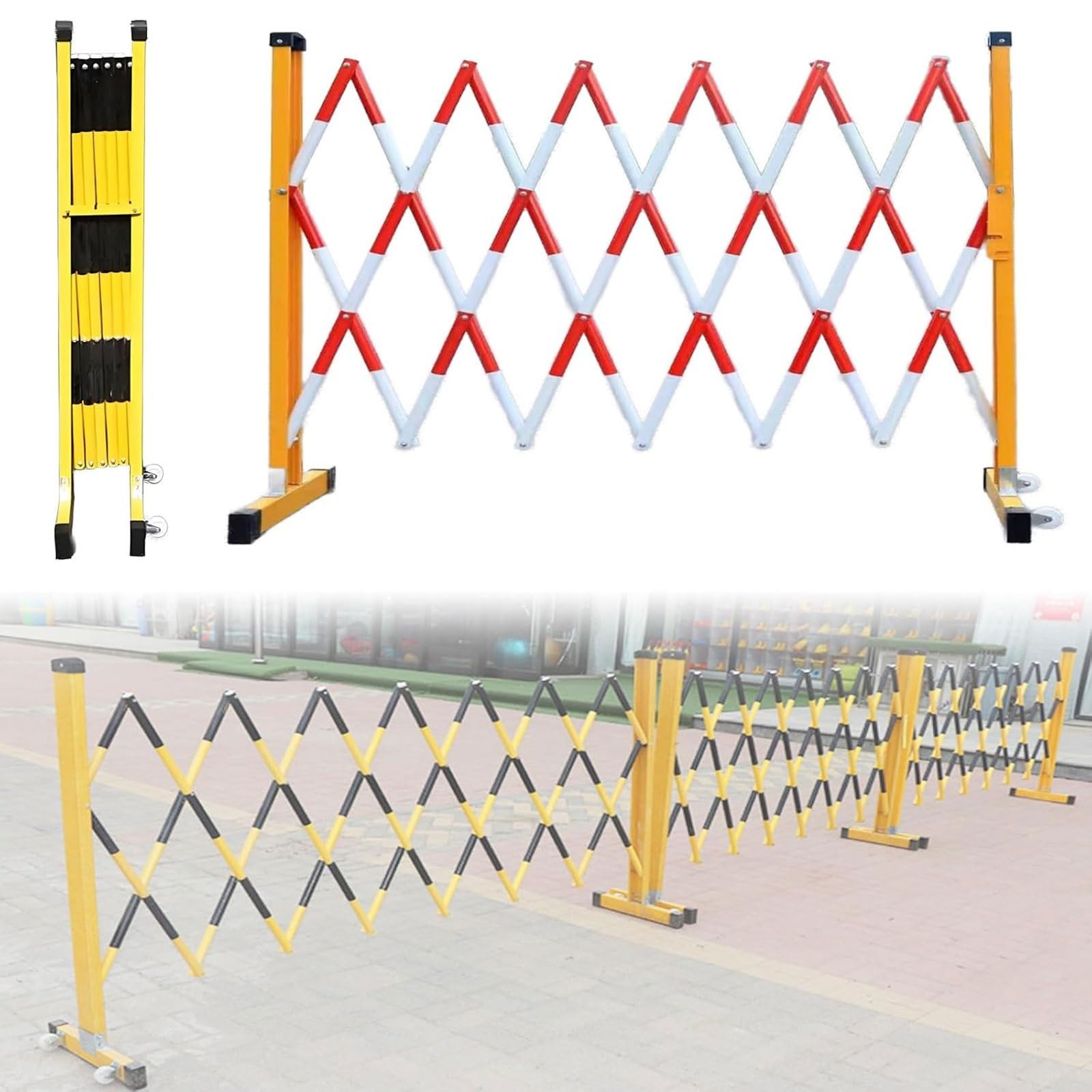 Portable Expandable Metal Barricade - Retractable Traffic Control Fence with Wheels for Construction Site Safety and Crowd Management