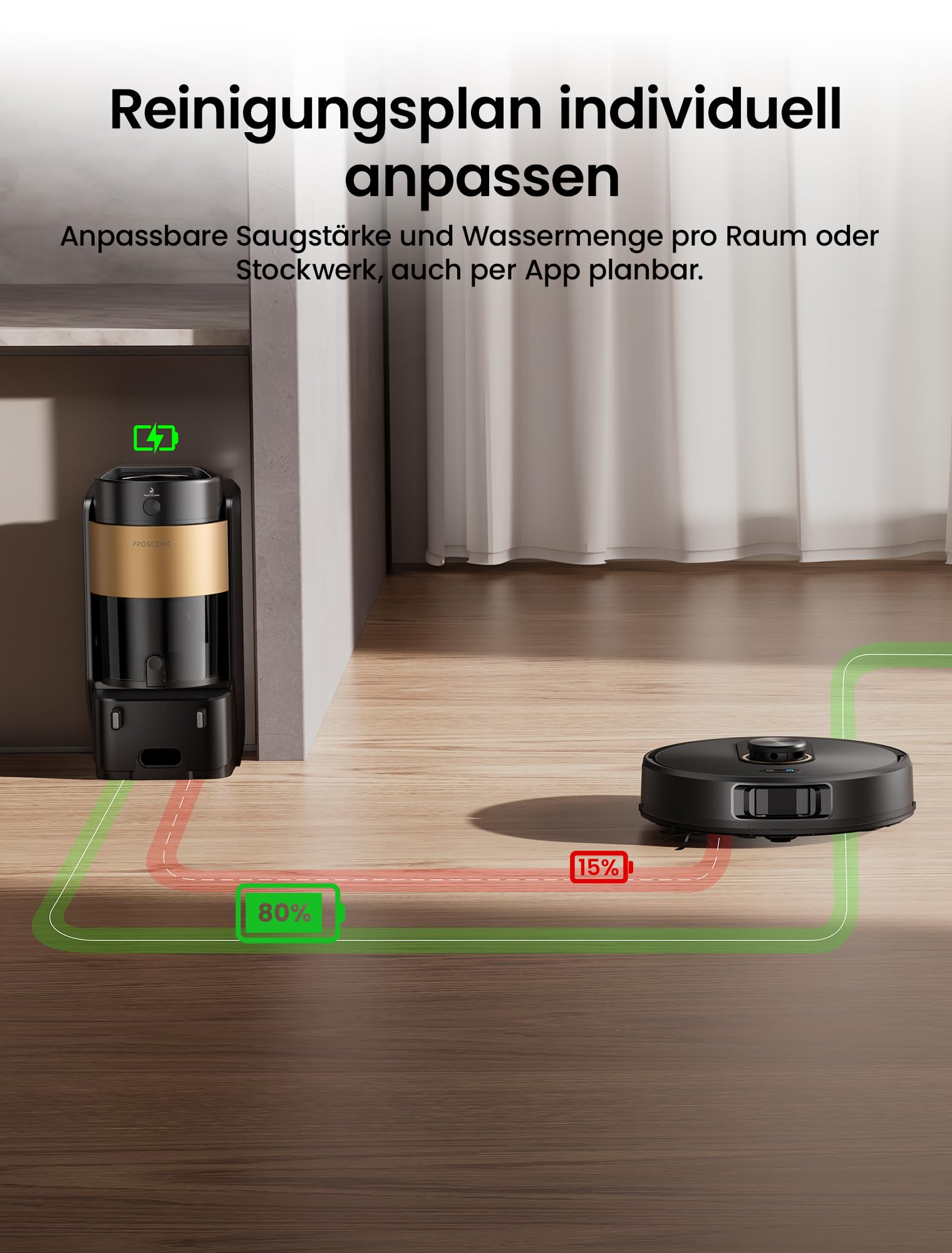 Proscenic Q20Plus Saugroboter mit Wischfunktion, 10000Pa 200min Staubsauger Roboter mit Beutellose Entleerungsstation, 3-in-1 Saug und Wischroboter für Tierhaare, Teppiche, Hartböden, Schwarz