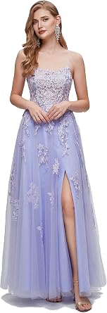 WOWBRIDAL Womens One Shoulder Evening Dress Splited Prom Dresses
