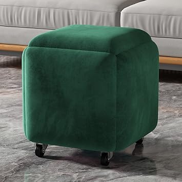 5 in 1 Stackable Sofa Chair Stool, Nesting Ottoman Stool, Seating Cube Footstool, Technology Cloth Square Ottoman Bench with Wheels, for Living Room,Dining Room Color Green