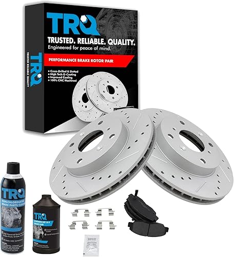 TRQ Pastilla de freno metálica y kit delantero de rotor de rendimiento con productos químicos