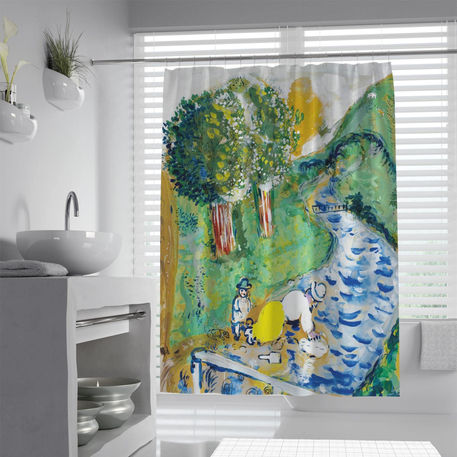 Rideau de douche La Vie des Enfants style Marc Chagall pour une ambiance douce et poétique