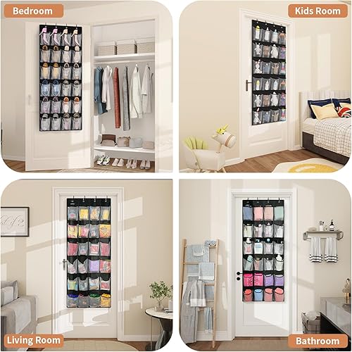 Miniatura 5 de FENTEC Organizador de zapatos de 24 bolsillos para colocar sobre la puerta, soporte de malla para zapatos, color negro
